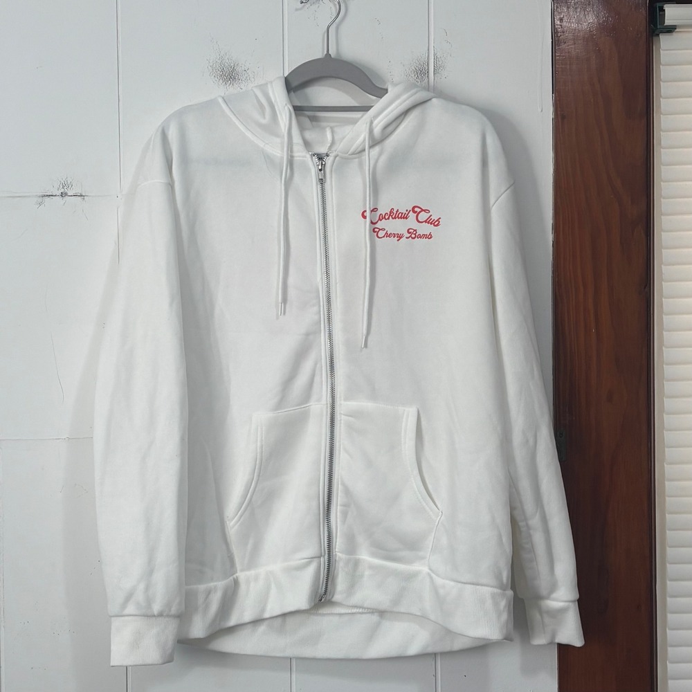 Better Together Cocktail Club Cherry Bomb Graphic Zip Up Hoodie White XL
